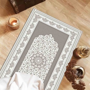 Gray Prayer Rug, White Prayer Rug, Ethnic Pattern Rug, Islamic Rugs, Muslim Home Rug, Mosque Accessories, Worship Rug, Elegant Design Rug,