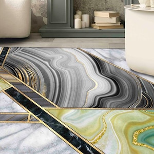 Bath Rug, Chenille Rug, Living Room Rug, Anti-Slip Carpet, Green And Gray Marble Rug, Modern Marble Rugs, Marble Rugs, Custom Rug,