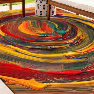 Red And Yellow Painting Rug, Colorful Rug, Oil Rug, Modern Rug, Round Rug, Kitchen Rug, Office Rug, Stair Rug, 3D Printeds Rug,