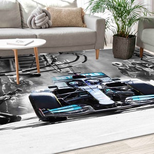 Lewis Hamilton in the Pits Rug, Mercedes Bolid Rug, Mercedes Petronas Rug, Man Cave Rugs, Thin Rug, Outdoor Rug, Handmade Gift, Corridor Rug
