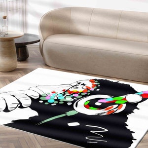 Front Door Rug, Salon Decor Rug, Office Decor Rug, Gift Rug, Banksy Thinking Monkey Rugs, Monkey Rugs, Abstract Rug, Machine Washable Rug,