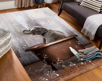 Elephant in Tub Rug: Decorative Animal Accent Rug