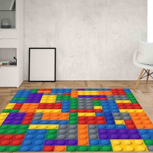 Colorful Building Blocks Rug, Game Room Rugs, Building Blocks Rug, Kids Rug, Entry Rug, Gift For Her, Soft Rug, Office Rug, Thin Rug,