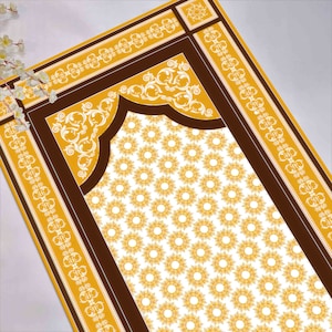 Yellow Prayer Rug, Brown Prayer Rug, Islamic Rug, Non Slip Rug, Religious Rug, Spiritual Rug, Mosque Accessories, Gift For Him, Worship Rug,