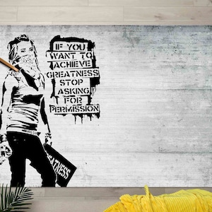 Banksy Woman Rug, Area Rug, Salon Decor Rug, Personalized Gifts, If You Want To Achieve Greatness Rug, Woman Graffiti Rugs, Banksy Rug,