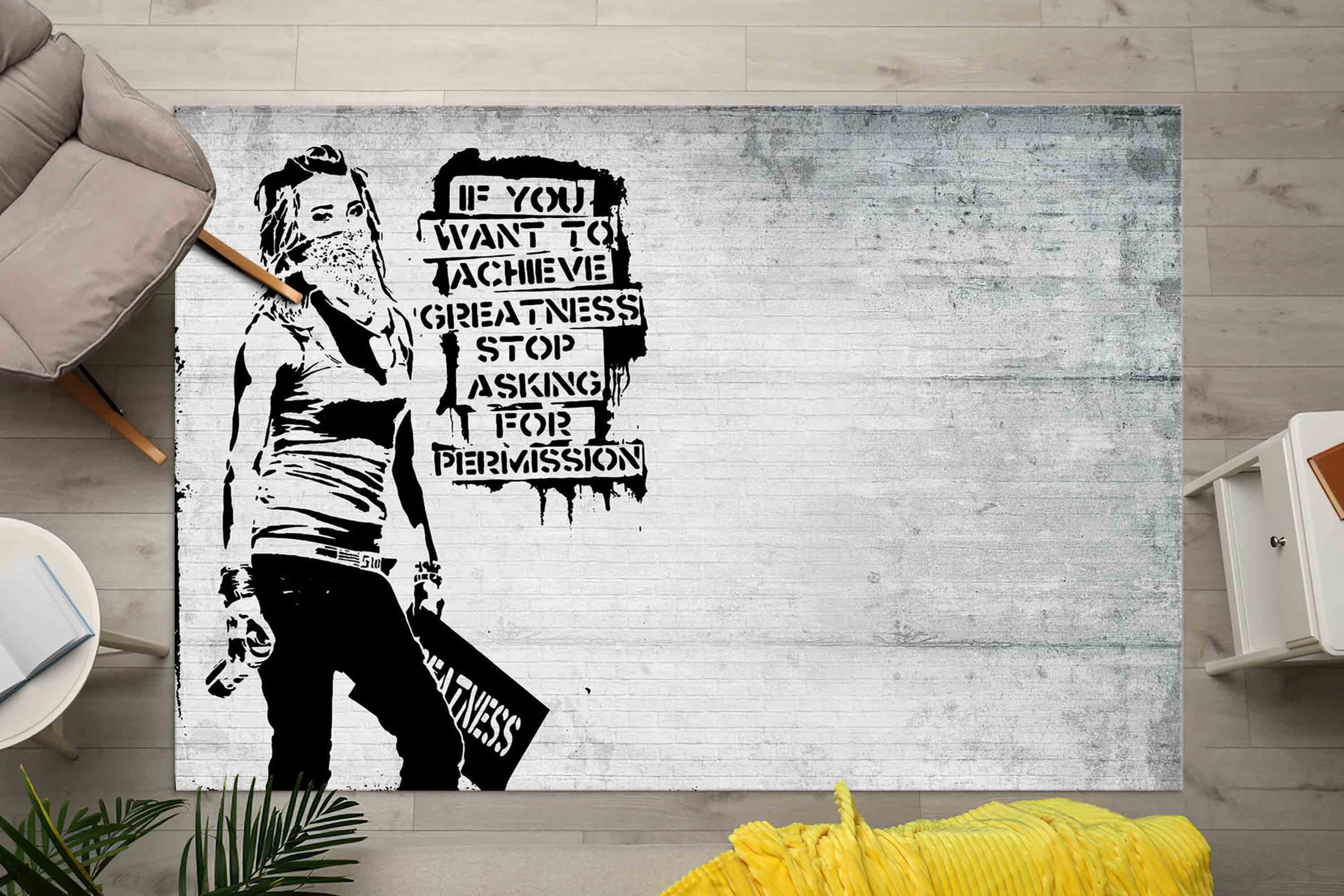 Banksy Woman Rug, Area Rug, Salon Decor Rug, Personalized Gifts, If You Want To Achieve Greatness Rug, Woman Graffiti Rugs, Banksy Rug,