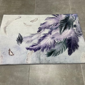 Purple And Gray Feather Painting Rugs, Contemporary Rug, Purple Rug, Modern Rug, Machine Washable Rug, Kitchen Rug, Bridesmaid Gift,