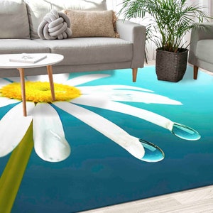 Thick Rug, Salon Rug, Outdoor Rug, Gift For The Home, Daisy Rugs, Blue Rug, Botanical Rugs, Cool Rug, Anti-Slip Carpet, Kitchen Rug,