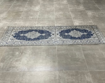 Navy Blue Turkish Rug: Antique Style, Easy Clean, Custom Size