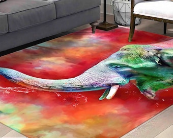 Elephant Area Rug: Colorful Non-Slip Living Room Carpet