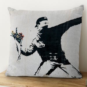 Banksy Flower Thrower Pillow Cover: Graffiti Art Home Decor