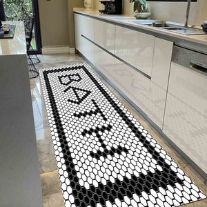 Black and White Chenille Rug: Modern Bathroom Decor image 5