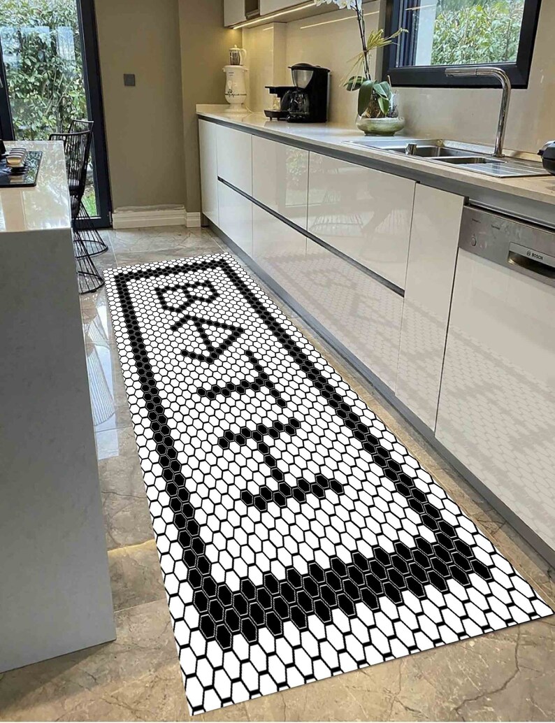 Black and White Chenille Rug: Modern Bathroom Decor image 5