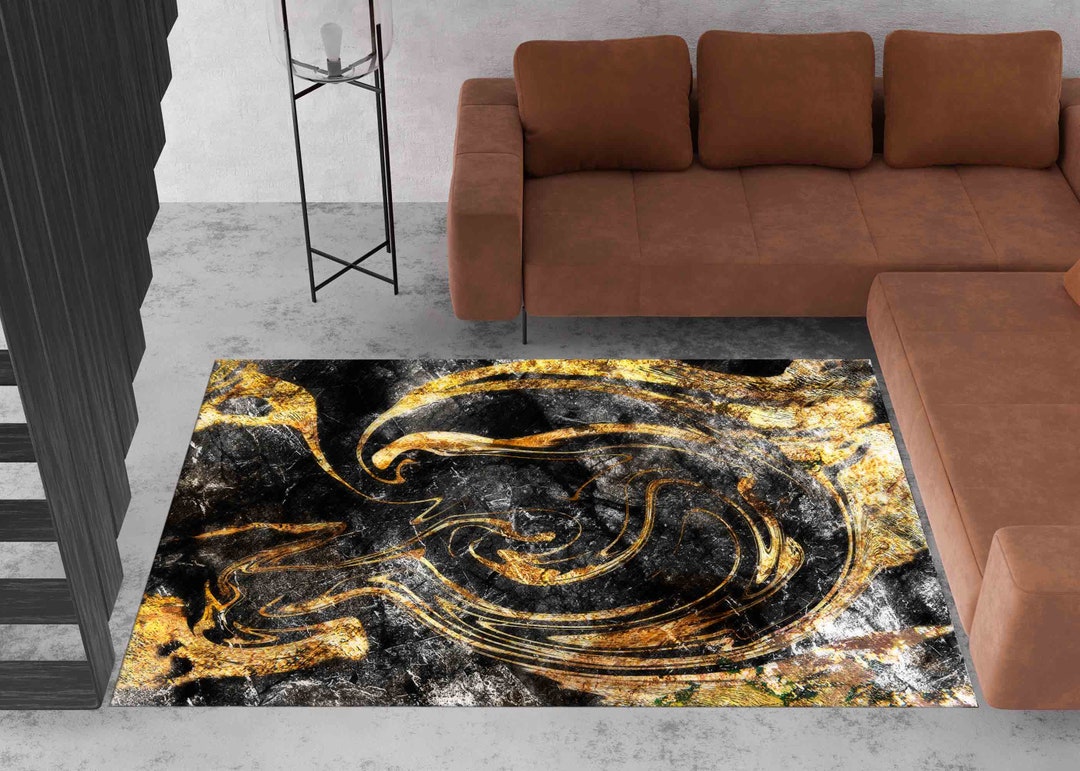 Black and Gold Rug, Black Rug, Gold Decor Rug, Shimmery Rug, Black