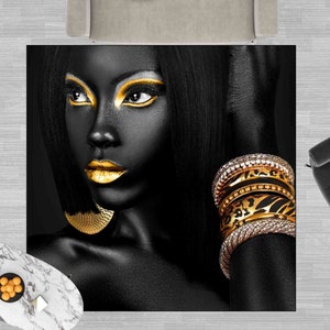 Black Woman Rug, African Woman Rug, Gold Lip Rug, Gold Makeup Rug, Girl Rug, Luxury Rug, Living Room Rug, Door Rug, African Rug, Custom Rug,