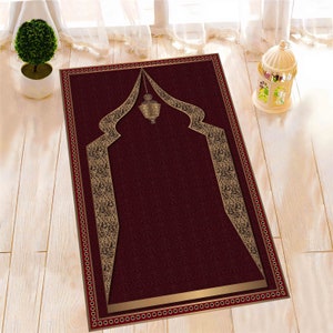 Burgundy Prayer Rug, Gold Prayer Rug, Worship Rug, Anti-Slip Carpet, Islamic Rug, Muslim Home Rug, Luxury Rug, Spiritual Rug, Religious Rug,