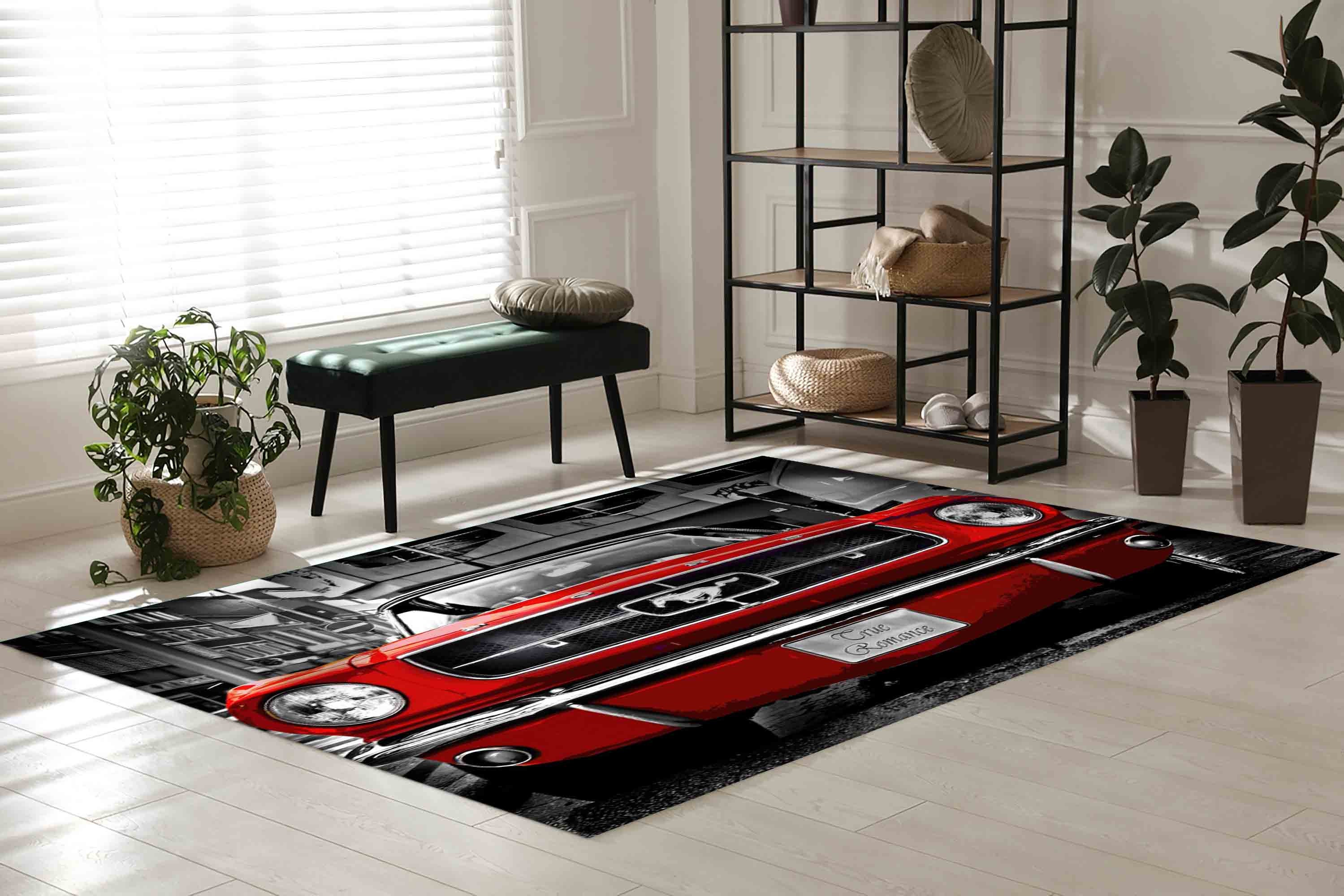 Red Mustang Rug: Classic Car Garage Decor, Non-slip Entry Rug - Etsy