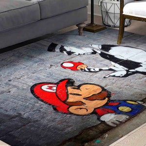 Tappeto grande, Tappeto per interni, Tappeto per sala da pranzo, Tappeto antiscivolo, Tappeti Banksy, Tappeto Mario Graffiti, Tappeto astratto, Tappeto con stampa 3D, Tappetino per auto, Tappeto grande,