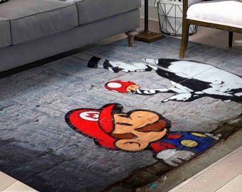 Large Rug, Indoor Rug, Dining Room Rug, Non Slip Rug, Banksy Rugs, Mario Graffiti Rug, Abstract Rug, 3D Printeds Rug, Car Mat, Large Rug,