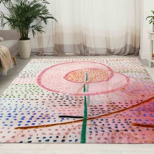 Minimal Rug, Bathroom Rug, Salon Rug, Gift For Her, Paul Klee Blossoming Rug, Abstract Flower Rug, Famous Rugs, Personalized Gifts, Pink Rug