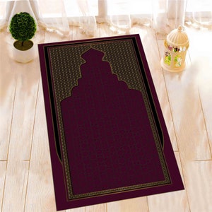 Burgundy Prayer Rug, Gold Prayer Rug, Prayer Rugs, Spiritual Rug, Muslim Rugs, Worship Rug, Islamic Rug, Easy To Clean Rug, Religious Rug,