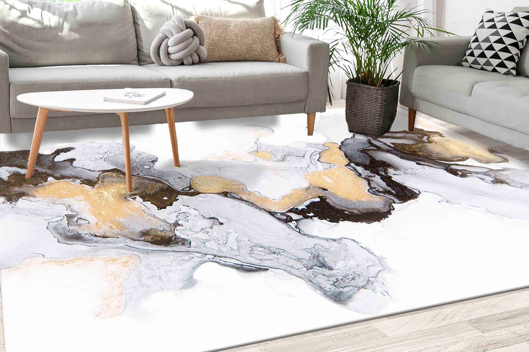 Gray Marble Rug, Gold Marble Rug, Shimmery Rug, Contemporary Rug, Black Rug, Black and Gold Rug