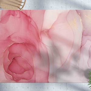 Pink And Gold Marble Rug, Gold Marble Rug, Contemporary Rug, Luxury Marble Rug, Accent Rug, Indoor Rug, Anti-Slip Carpet, Pink Marble Rugs,