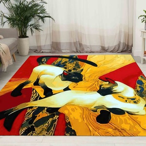 Salon Decor Rug, Home Decor Rug, Hallway Rug, Handmade Gift, Klimt Rug, Siamese Cats Rug, Reproduction Rugs, Popular Rug, Car Mat, Bath Rug,