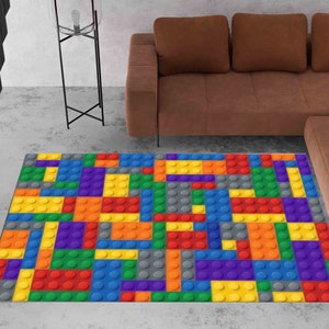 Colorful Building Blocks Rug, Colorful Rugs, Building Blocks Rug, Children Rug, Thick Rug, Non-Slip Carpet, Personalized Rug, Kids Room Rug,