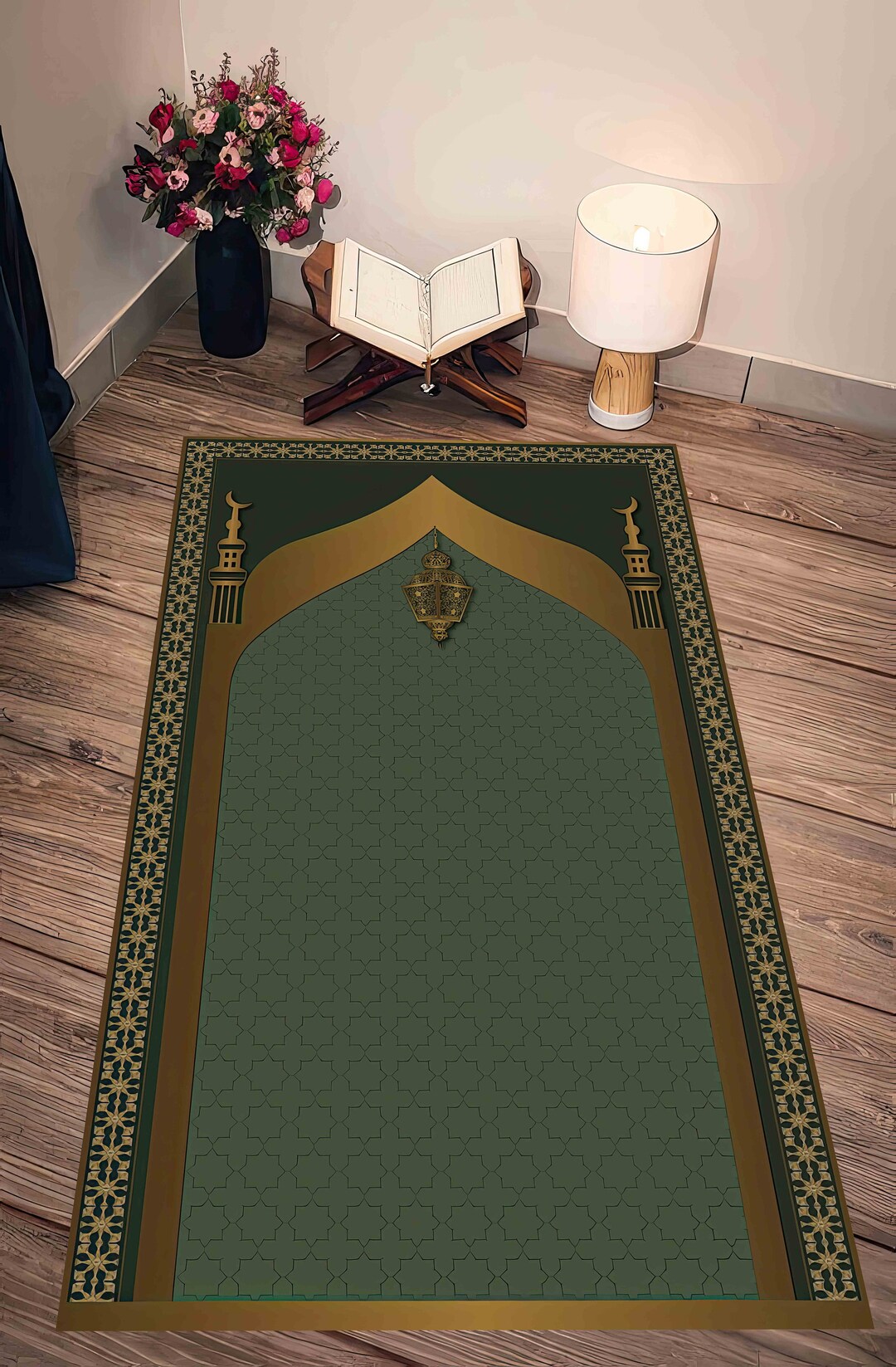 Prayer Rug 3d Green & Gold Muslim Prayer Rug: 3D Printed Spiritual Mat - Etsy