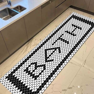 Black and White Chenille Rug: Modern Bathroom Decor image 4