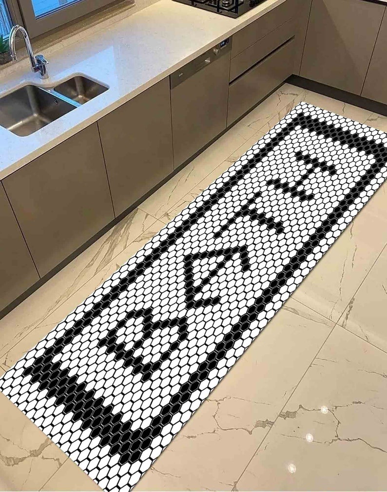 Black and White Chenille Rug: Modern Bathroom Decor image 4