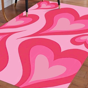 Pink Hearts Girl Room Rug: Non-Slip Kids Carpet