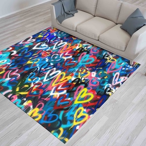 Bath Rug, Wall Hanging Rug, Step Rug, Housewarming Gift, Colorful Rugs, Banksy Hearts Rugs, Street Rug, Luxury Rug, Bath Rug, Stair Rug,