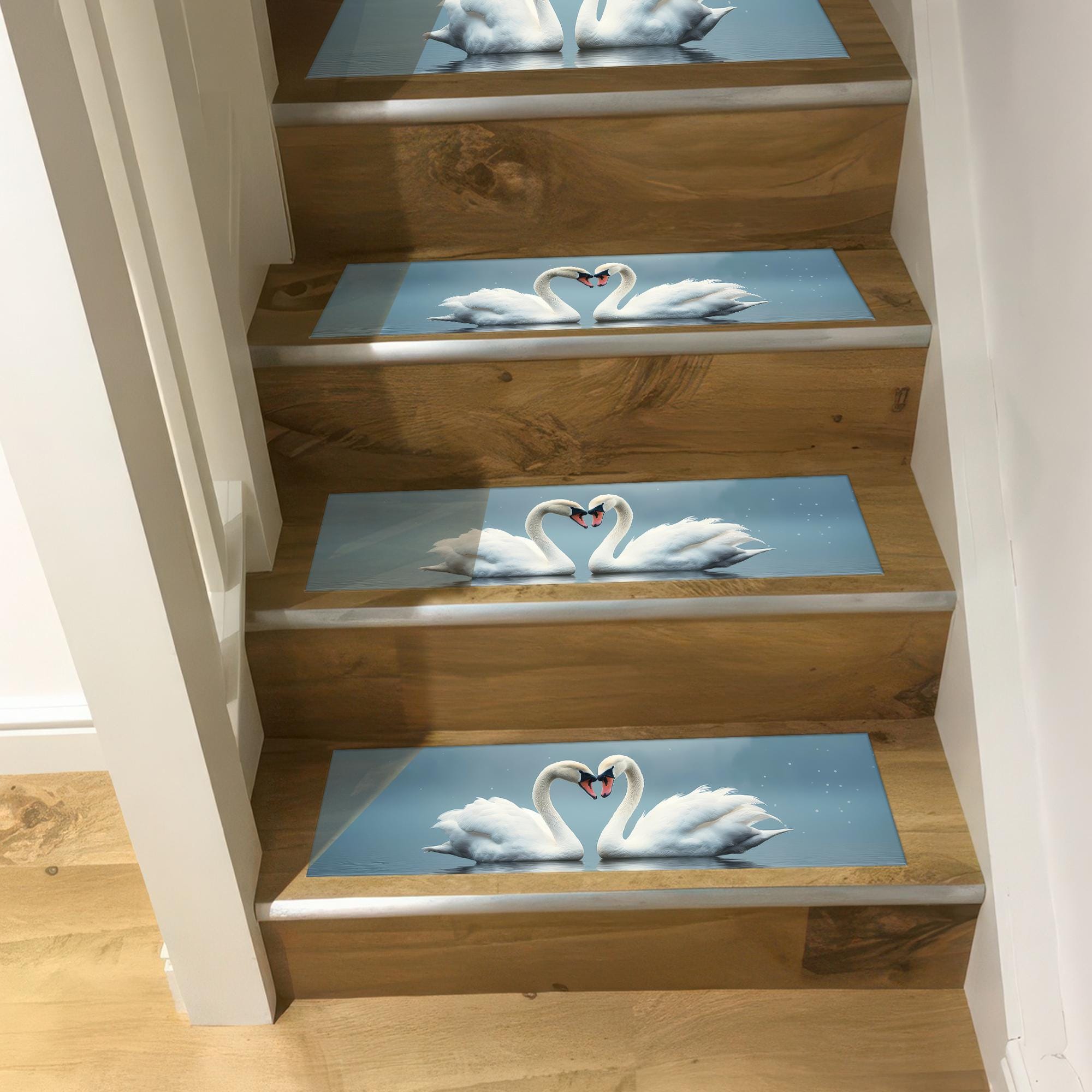 Tapis deux cygnes, marche pas cygne, tapis marche mer, tapis marche eau, tapis marche amour, tapis cadeau Saint Valentin, marche marche lavable, tapis