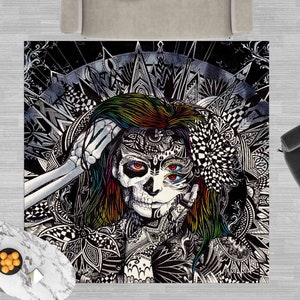 Horror Woman Drawing Rugs, Skull Rugs, Abstract Woman Rug, Modern Rugs, Step Rug, Housewarming Gift, Custom Rug, Gift For Her, Gift Rug,