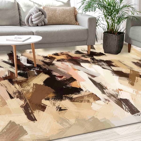 Thick Rug, 3D Printed Rug, Salon Rug, Personalized Gifts, Brown Tones Abstract Painting Rugs, Brown Rugs, Modern Rugs, 3D Printeds Rug,