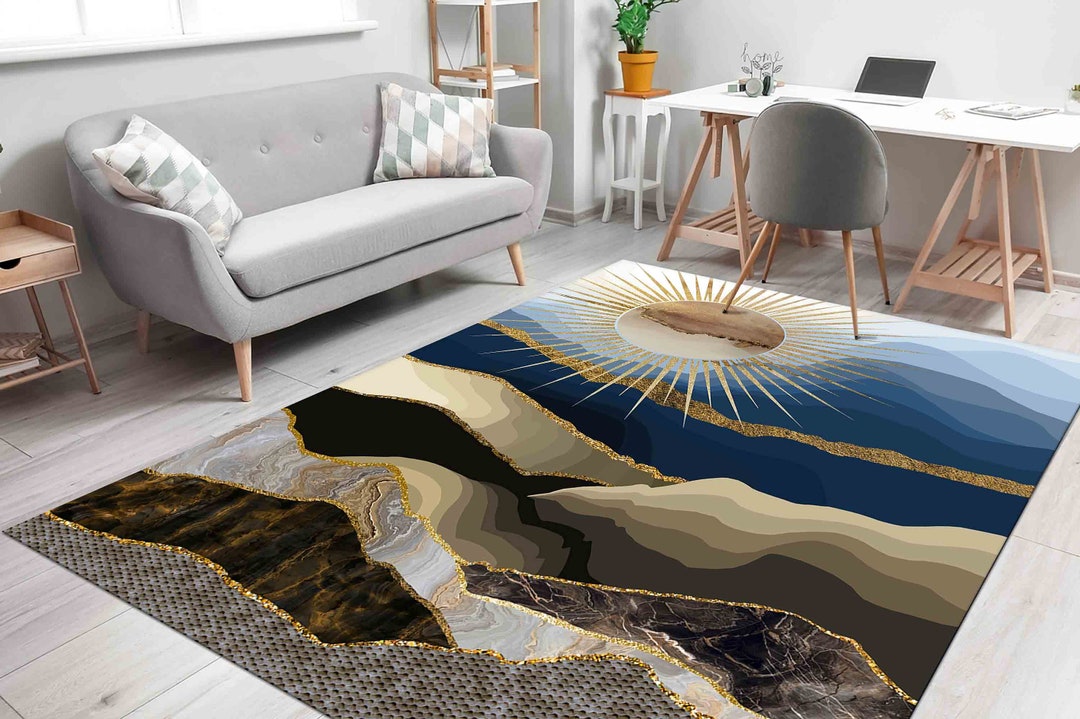 Modern Sun Rug Sun and Mountain Landscape Rugs, Mountain Rugs, Gold Sun Rugs, View ...