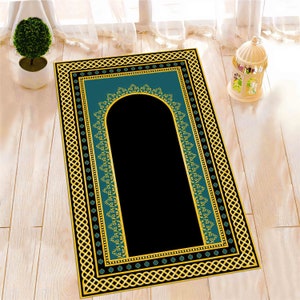 Gold Prayer Rug, Blue Prayer Rug, Worship Rug, Muslim Rug, Personalized Gift, 3D Printed Rug, Islamic Rug, Spiritual Rug, Easy To Clean Rug,
