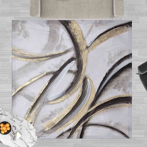Gold And Silver Painting Rug, Modern Luxury Rugs, Silver Rug, Modern Rugs, Thick Rug, Accent Rug, Easy To Clean Rug, Bath Rug, Soft Rug,
