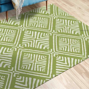 Green Bohemian Rug: 3D Printed Soft Decor Rug