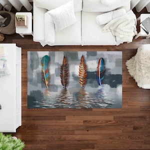 Abstract Feather Rug, Feather Rugs, Oil Rug, Modern Rug, Round Rug, Saloon Rug, Salon Rug, Pattern Rug, Anti-Slip Carpet, Wedding Rug,