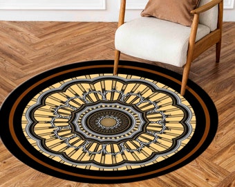 Mandala Round Rug: Modern Accent Rug, Anti-Slip Carpet