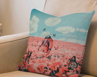 Astronaut Butterfly Art Pillow: Modern Decorative Throw Cushion