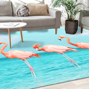 Soft Rug, Bedroom Rug, Cool Rug, Housewarming Gift, Three Flamingos Rug, Fashion Rugs, Animal Rugs, Salon Decor Rug, Dining Room Rug,