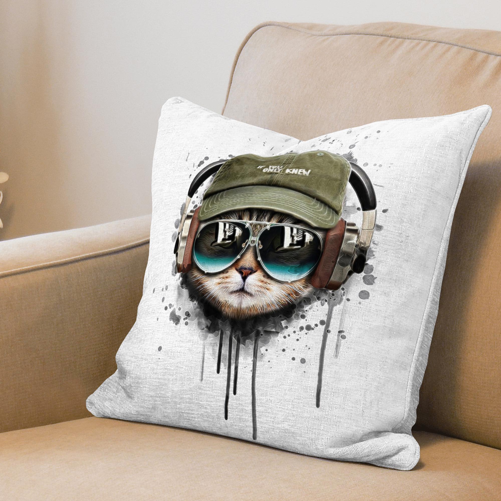 Music Pillow Sham, Music Lover Cat Cushion Case, Abstract Animals Cute Animals Printed Pillow, Animal Printed Pillow,