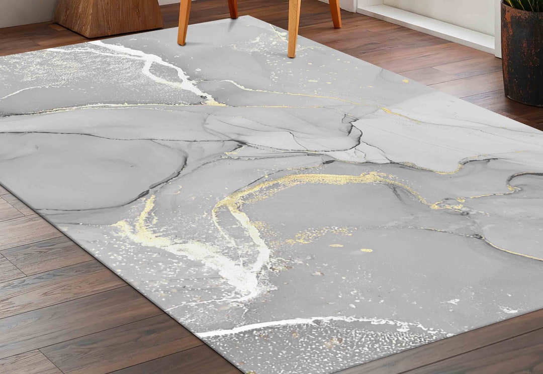Gray Marble Rug, Gold Marble Rug, Gray and Gold Marble Rug, Silver Marble Rug, Luxury Marble
