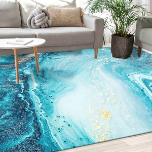 Blue Tones Marble Rug, Contemporary Rugs, Blue Marble Rugs, Marble Rugs, Easy To Clean Rug, Anti-Slip Carpet, Soft Rug, Wall Hanging Rug,