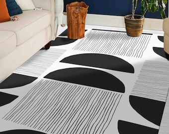 Mid Century Modern Teppich: Minimalistisches Geometrisches Muster, Weicher Teppich