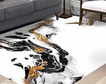 Black and Gold Marble Rug: Modern Living Room Decor